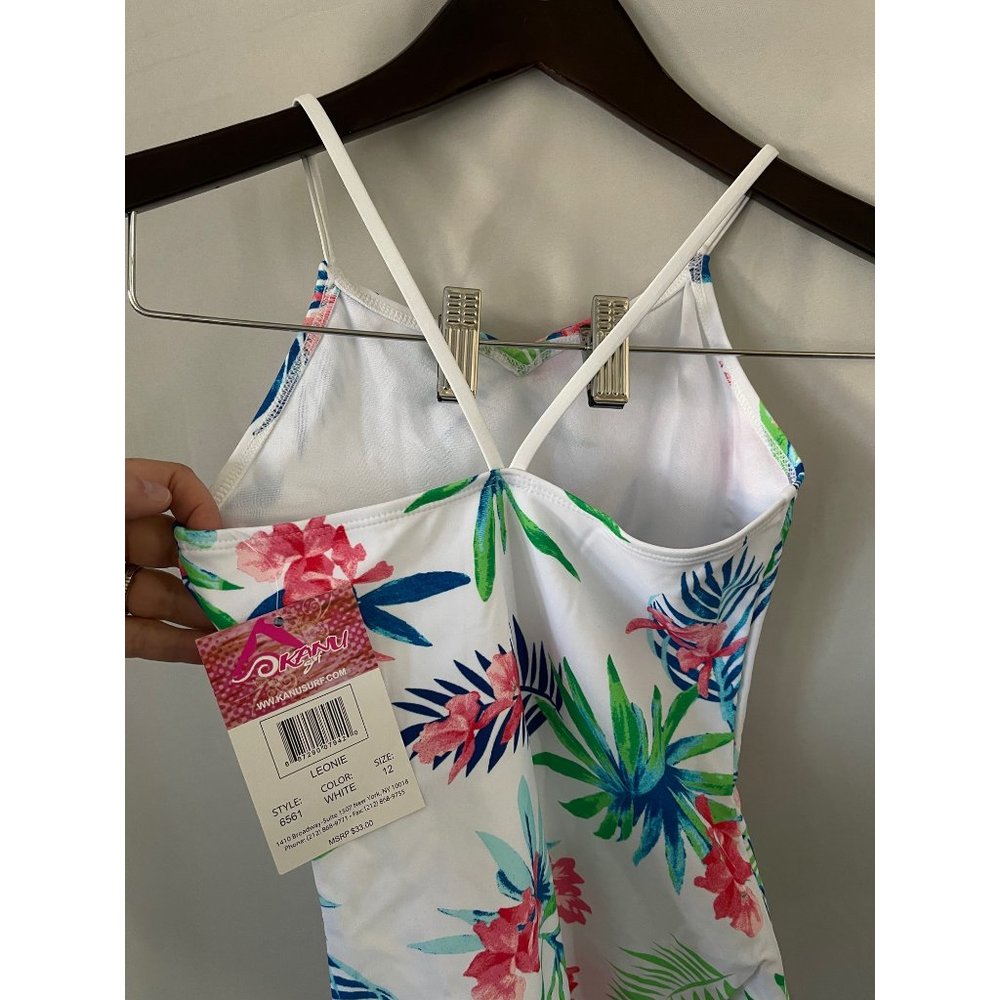 Kanu Surf Leonie White Colorful Tropical Print Full Piece Swimsuit - Size 12 - Picture 6 of 8